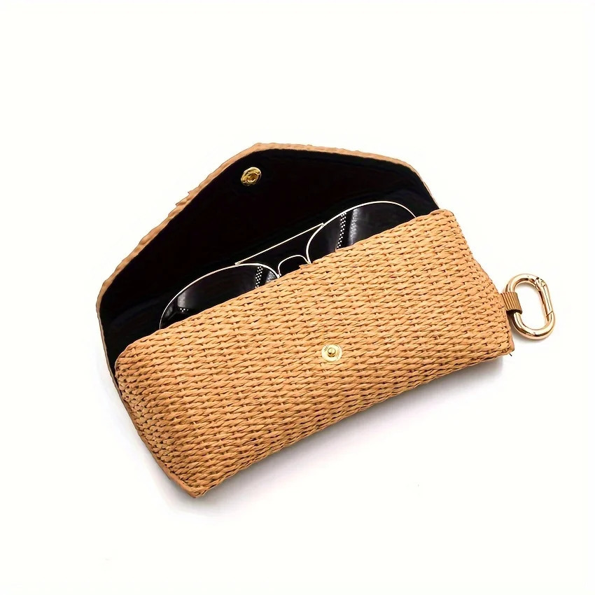 Chic Woven Straw Eyeglass Case with Hook Durable Soft Protective Fashion Glasses Pouch for Womens Fashion Accessory 250610