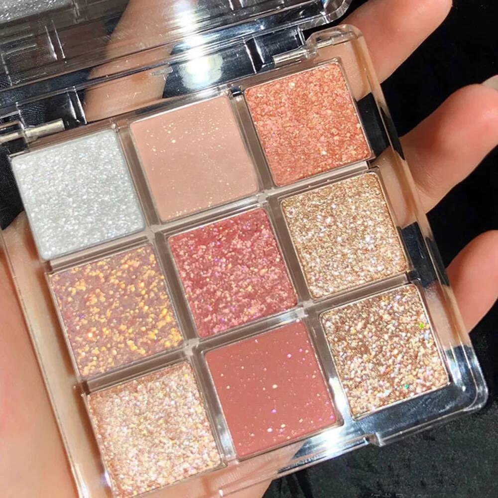 Full Pearlescent Sparkling Sequin Butter Rose Orange Nine-colors Eye Shadow Makeup Palette Glitter Eyeshadow