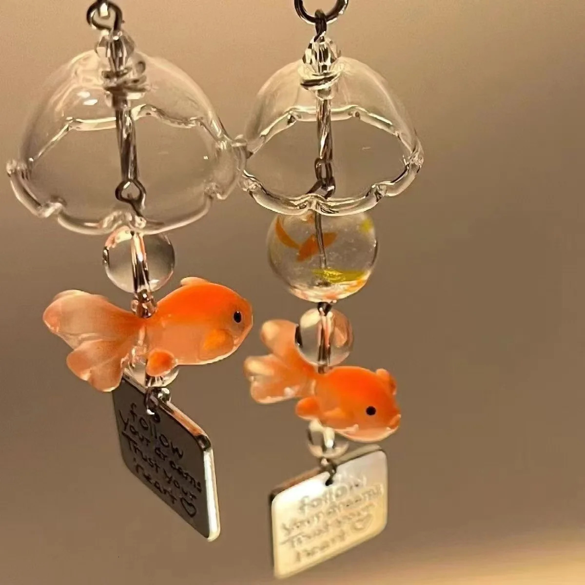1Pc Transparent Goldfish Mobile Phone Strap Lanyard Charms Fish Wind Chimes Pendant Decorative Keychain For Bag Accessories 250610