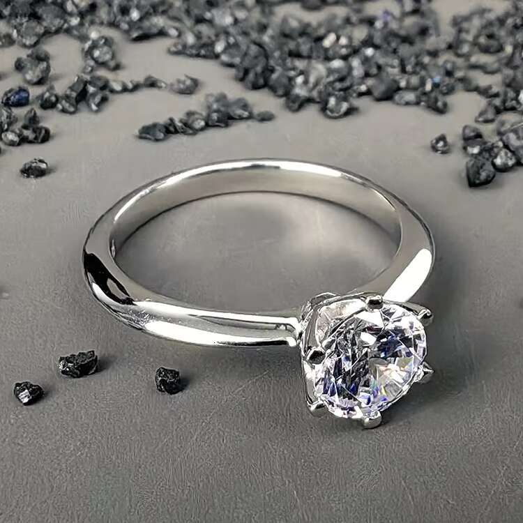 Factory Direct Sale Fine Jewelry Classic Rhodium Plated 925 Sterling Silver Round Brilliant Moissanite Ring for Women Wedding