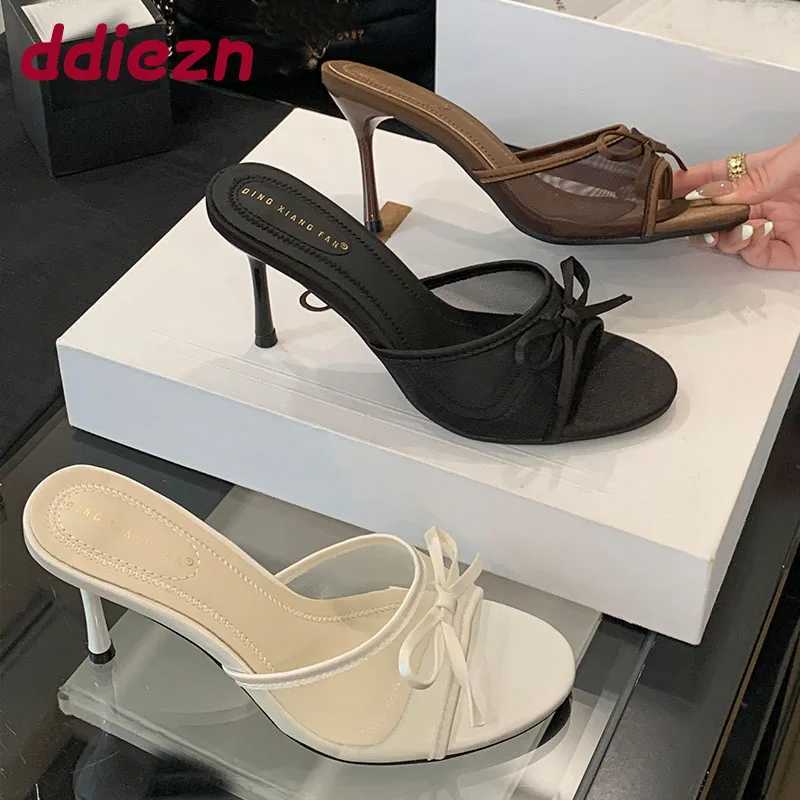 Footwear Elegant Women Heeled Sandals Butterfly-Knot Fashion Round Toe Ladies Thin High Heels Sandals Female Slides Pumps Shoes Z250614