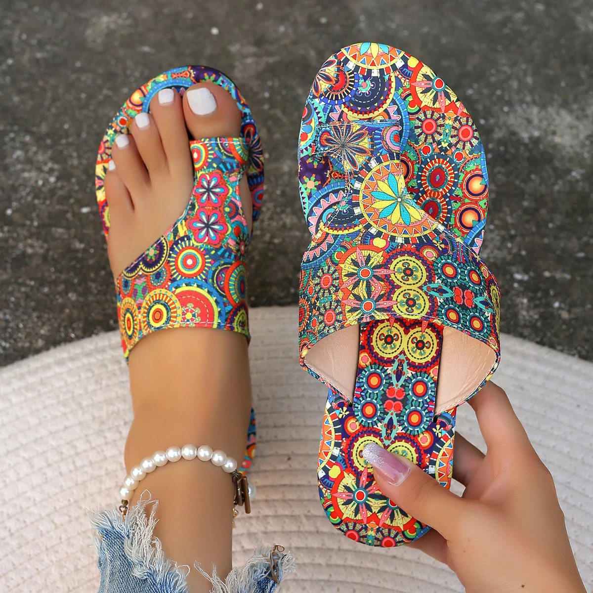 Women Slippers Bohemian Flower Pattern Sandals Casual Lightweight Shoes Flip Flops Fashion Big Size Slippers Home Slides Women 250614
