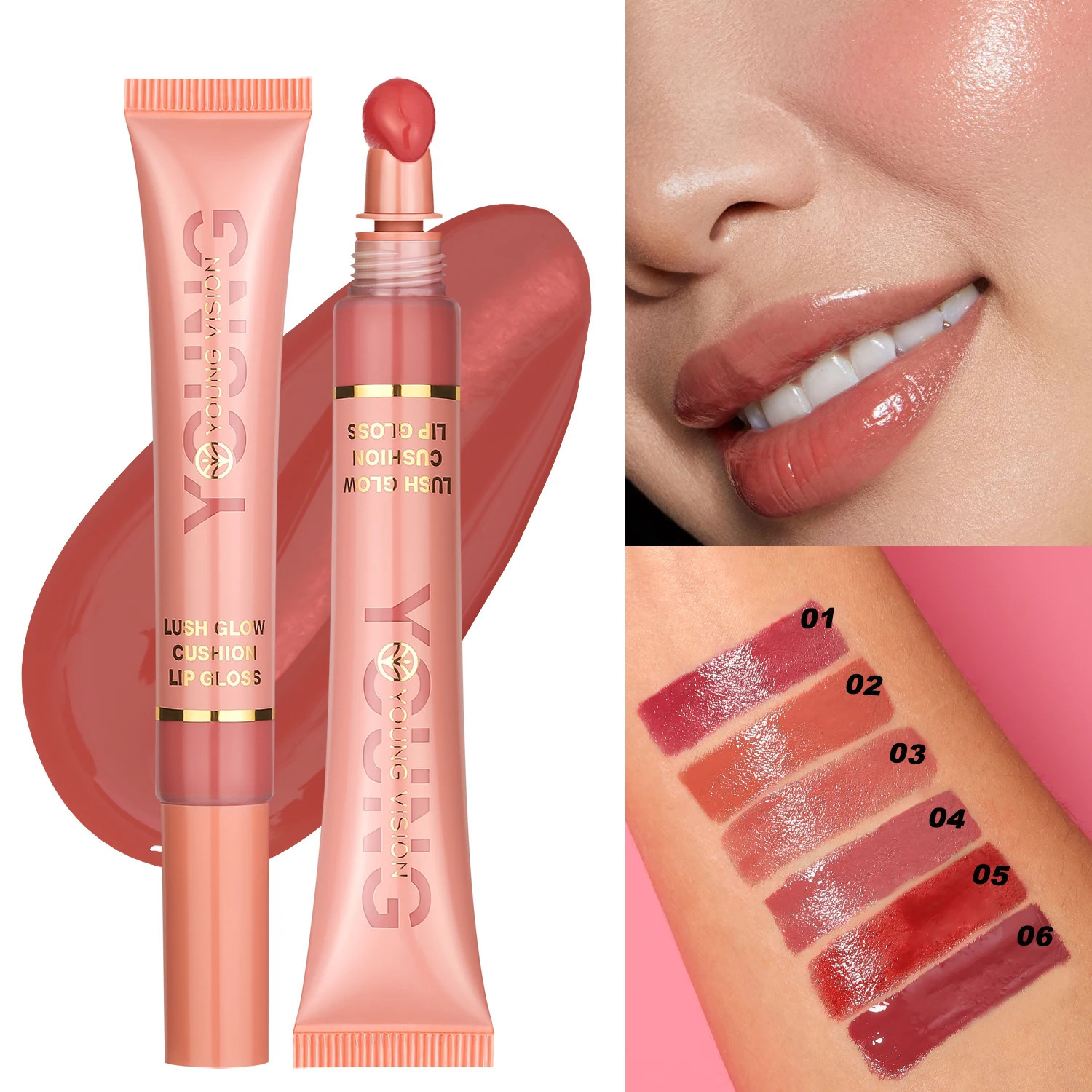 YOUNG VISION 6 color Liquid Water Lip Color Plush Brush Head Squeezing Lip Color Lip Glaze 250614