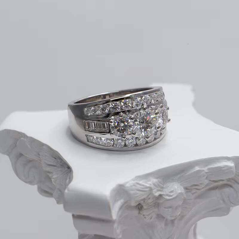 Paston Jewelry Wholesale 6.5mm DEF VVS Moissanite Main Stone 925 Silver Luxury Women Fine Jewelry Rings