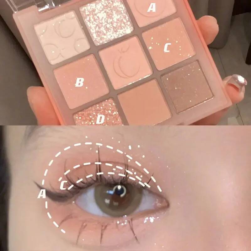 Cream Peach Eyeshadow Palette Sequins Pearlescent Eye Contour Glitter Pigment Shadow Pallete Cute Makeup Beauty Cosmetics