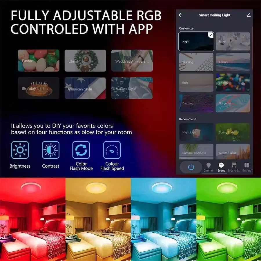 Smart Tuya Ceiling Light WIFI Round RGB APP Remote Dimming Alexa Google Voice Bedroom Living Room Decor LED Ceiling Lamp XJ2500613