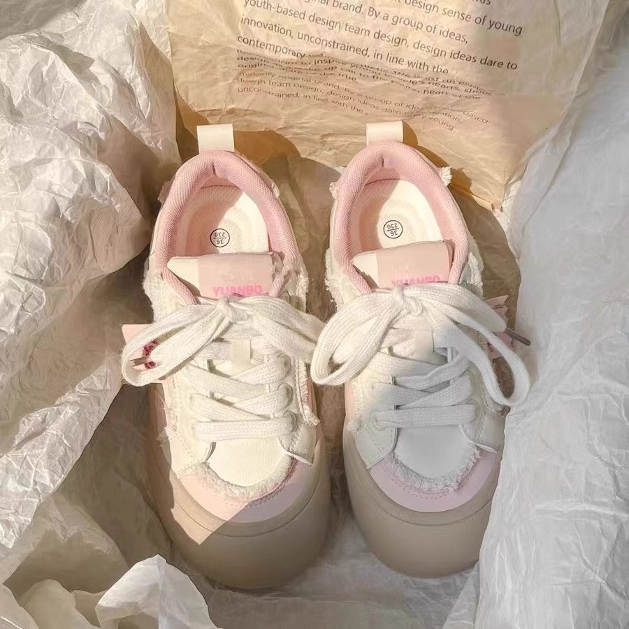 Ddmysports New Thick Soled Sneakers For Women Spring Niche Versatile Round Toe Height Increasing Loafers Casual Student White Shoes Outdoor Shoes