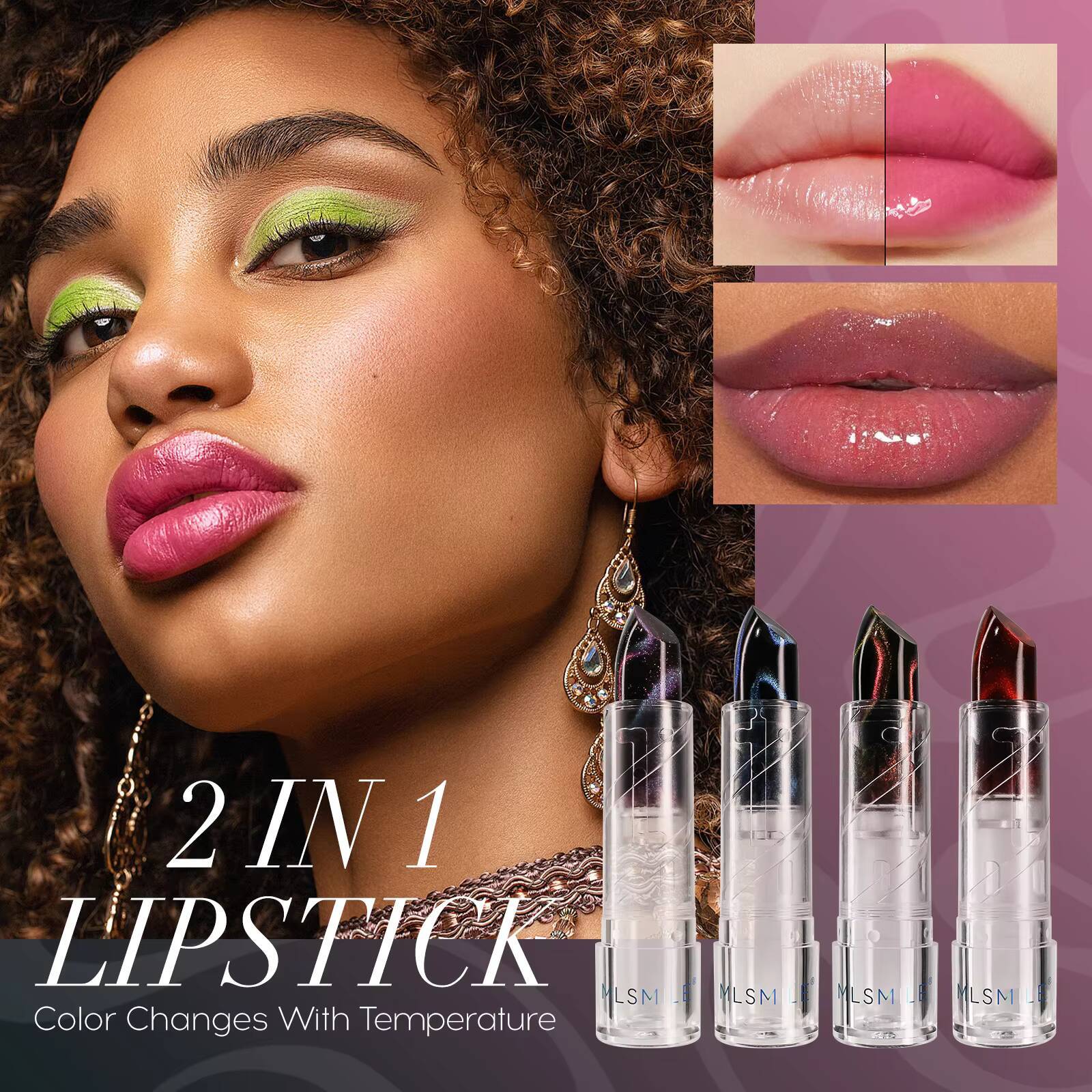 Moisturizing Changing Lip Gloss Lipstick, Changes With temperature,Long Lasting Not Smudged, Cat Eye The Color happy