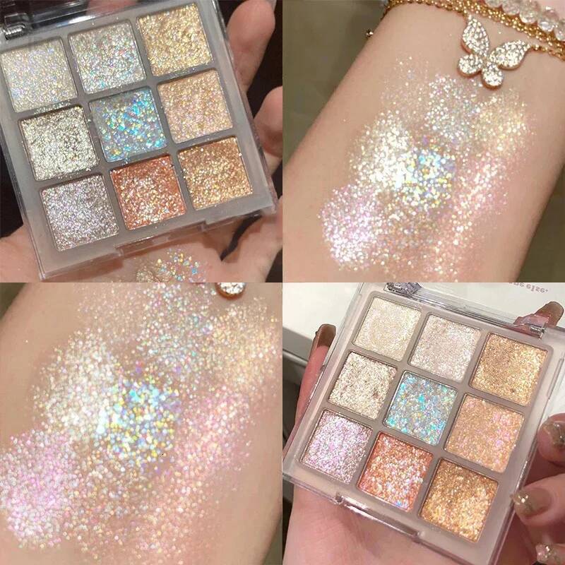 Full Pearlescent Eyeshadow Palette Sparkling Sequin Earth Blue Purple Shimmer Highlight Metallic Shadow Glitter Eye Pigments