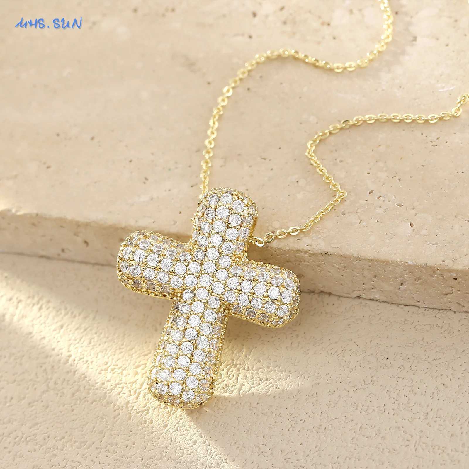 SUNSLL Classic Chunky Full Cubic Zircon Cross Pendant Necklaces For Women Men Gold/Silver Color Catholicism Religious Jewelry Z250614