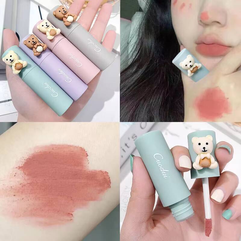 Sweet Milk Bear Velvet Matte Lipstick Smooth Long Lasting Gloss Easy to Wear Waterproof Lip Mud Moisturizing Glaze Makeup happy
