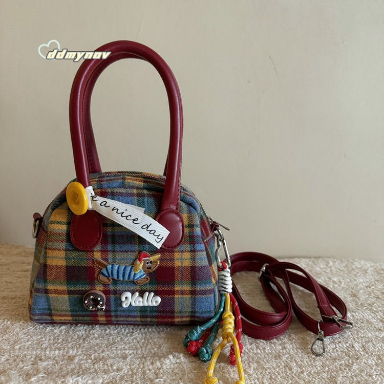 Milad Plaid Handbag for Women Color-Block Dachshund Dog Korean Style Exquisite Handheld Crossbody Bag ddmynov