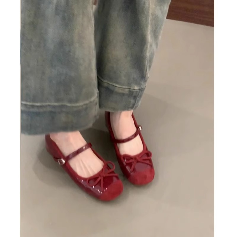 Ddmyoutdoor French Style Red Hidden Wedge Mary Jane For Women Spring New Shallow Mouth Ballet Flats One Strap Granny Shoes Outdoor Shoes