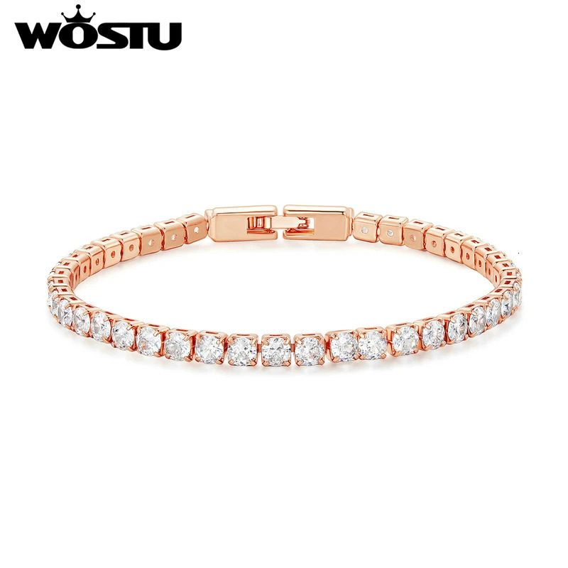 WOSTU Tennis Chain Bracelet For Women Fashion Cubic Zircon Crystal Silver Gold Rose Gold Color Wedding Party Jewelry Accessories 250610