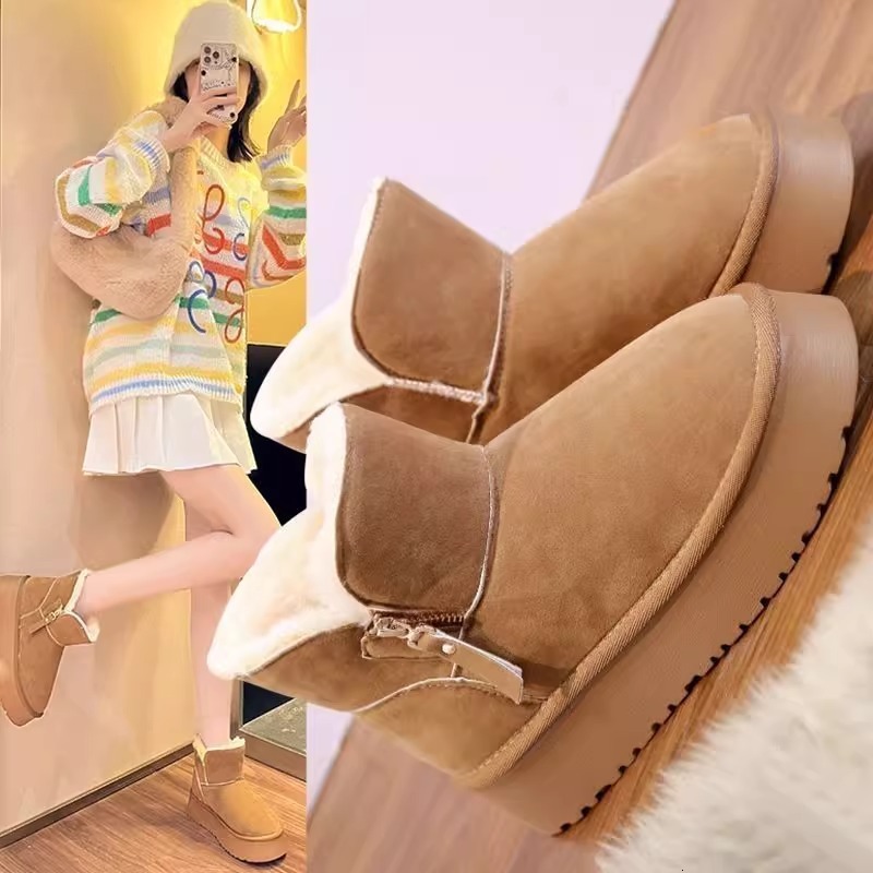 Ddmysports Thick Soled Snow For Women New Winter Fleece Lined Sheepskin Thickened Northeastern Cotton Shoes Slip On Boots Outdoor Shoes