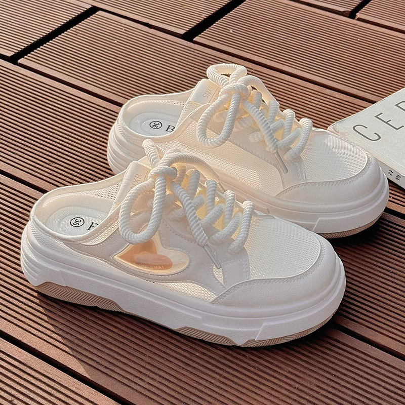 Ddmyoutdoor Summer Half Slippers For Women New Breathable Thin Mesh Thick Sole Casual Slip On Lazy White Shoes Outdoor Shoes