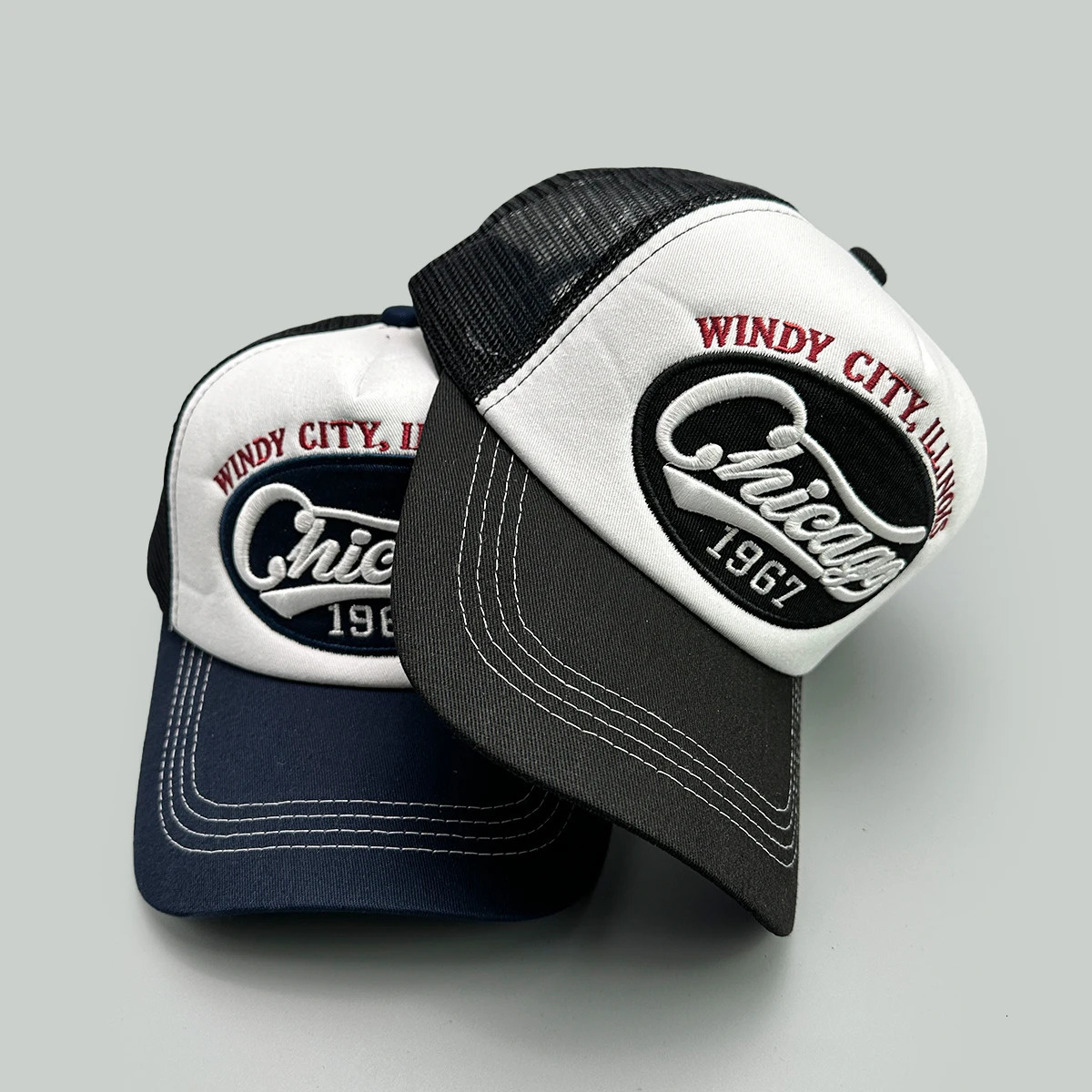 American Hiphop Letter Embroidery Baseball Hats Unisex Sunshade Color Block Breathable Street Versatile Mesh Trucker Caps 250613