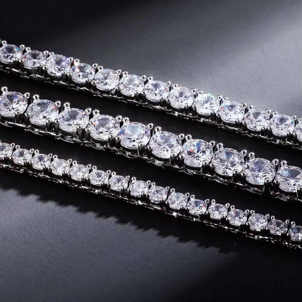 2mm 3mm 4mm 5mm Women 925 Sterling Silver Moissanite Tennis Chain Bracelet