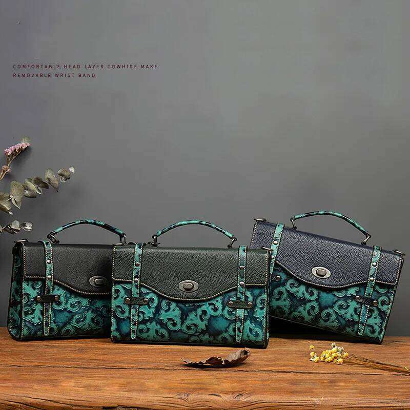 Genuine Leather Vintage Johnature Women 2025 New Handmade Emed Messenger Bag First Layer Cowhide Female Handbag