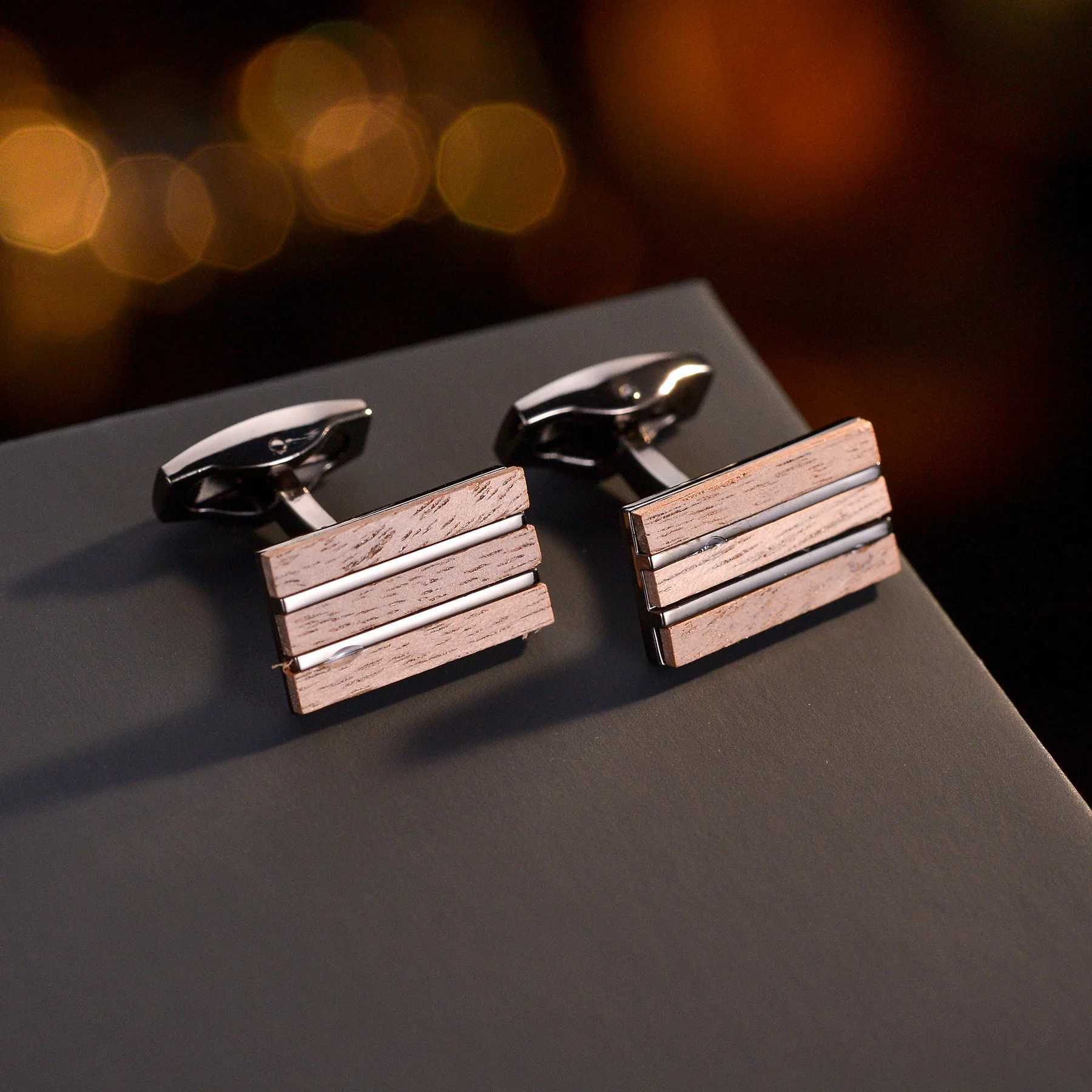 High Quality Copper Geometric Wooden Cufflinks for Men Wedding Birthday Daily Cuff Buttons Fashion Male Jewelry Gifts XJ250614