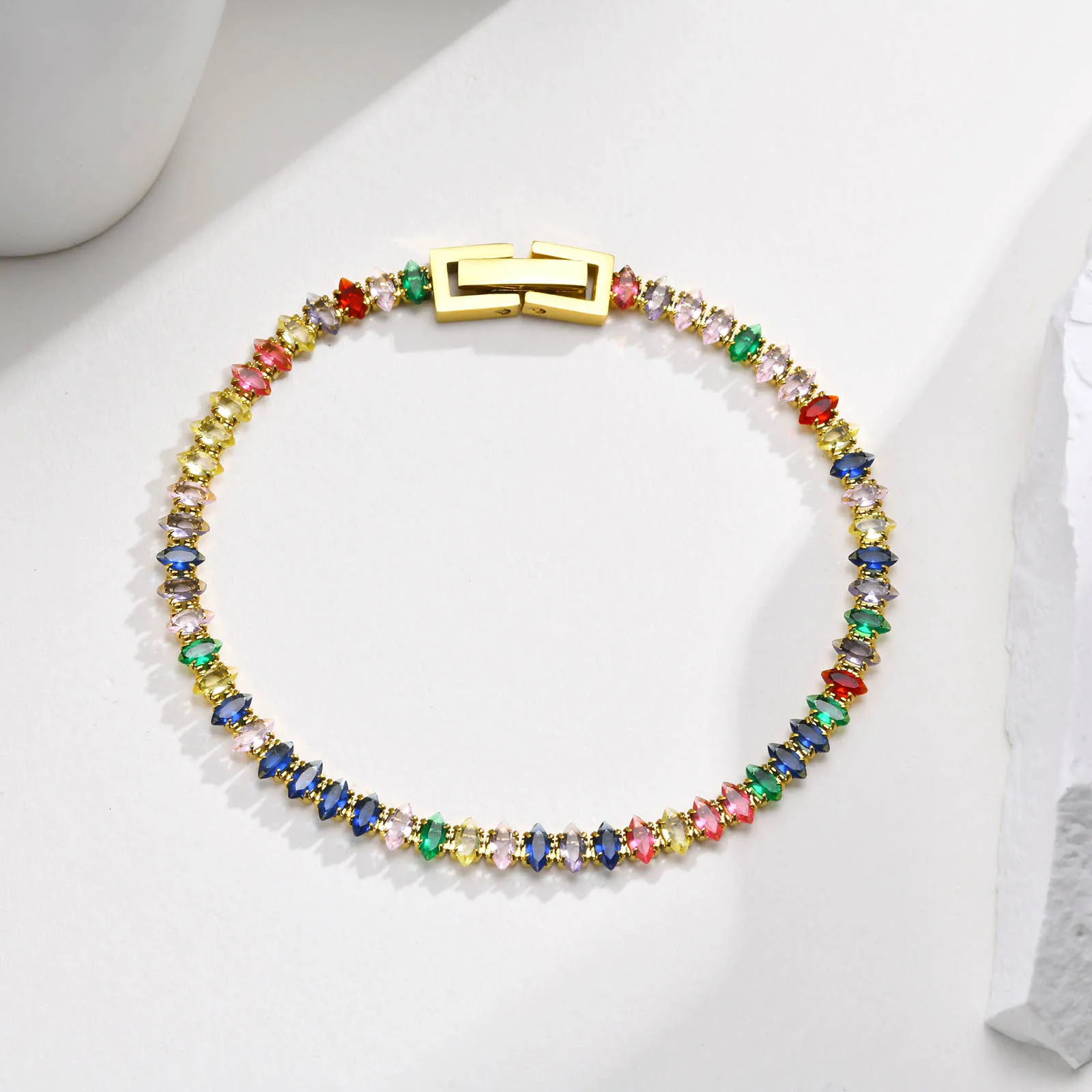 Colorful Tennis Bracelet Women Cubic Zirconia Chainstainless Steel CZ Link Girlfriend Mom Gift 250610