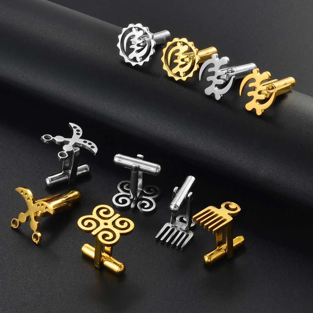 Anniyo (2Pieces) Cufflinks Men Women Cuffs Jewelry Africa Map Ancient Egyptian Symbol Akofena Dwennimmen Duafe Gye Nyame # 324501 XJ250614
