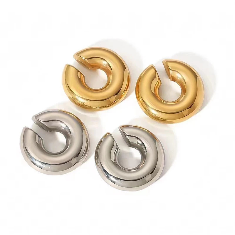 1 Pair Smooth Circle C Shape Clip Earrings For Women Lightweight Without Piercing Cartilage Ear Cuff Gold Silver Color Earrings 250610