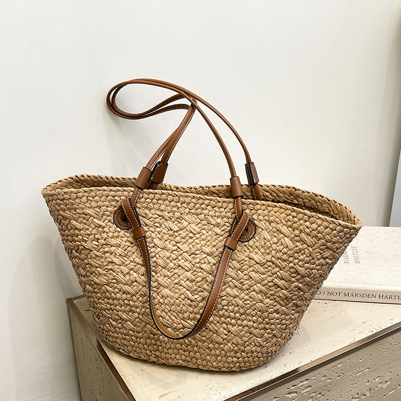 Hot Free Shipping Lafte Grass Hand Woven Straw Woven Tote Bags for Women Shoulder Raffia Bag Rattan Large Shopping Basket Beach Bag Luxury Crochet Han