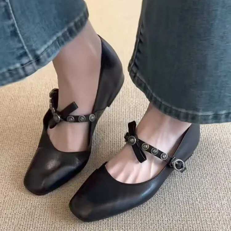 Marie Janes Shoes Women Square Toe Flat Sandals Woman Loafers 2025 Shallow Trend Summer Soft Leather Dress Comfort Casual Shoes XJ250614