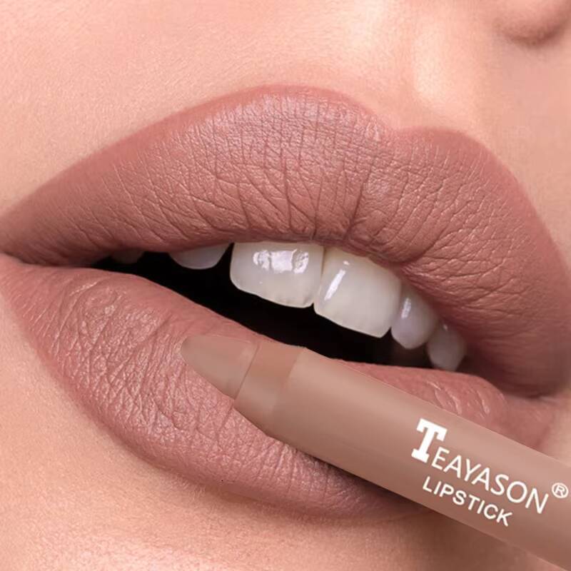 Nude Apricot Pen Waterproof Sexy Red Brown Matte Lipstick Tint Contour Lip Liner Makeup Lasting Non-stick Cup Cosmetics happy