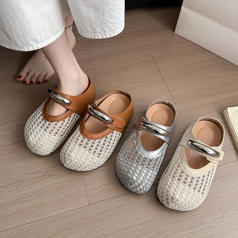 Ddmyoutdoor Thick Soled Hidden Heel Slip On Magic Tape Closed Toe Half Slippers For Women Summer Outdoor Hollow Out New Style Sandals Outdoor Shoes