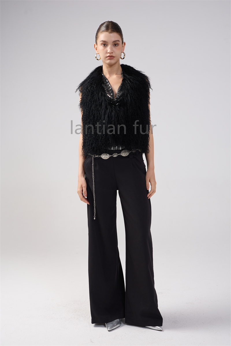 New Arrival Women's Real Mongolian Sheep Fur Halter Fashion Streetwear Spring Fur Vest Ladies Sheepskin Fur Tops