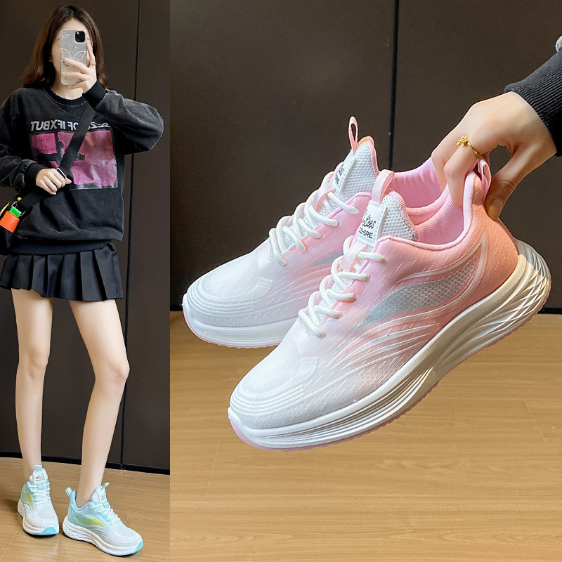 Ddmysports Ins Korean Style New Flyknit For Women Spring Student Sports Running Casual Shoes Thick Sole Height Increasing W Outdoor Shoes