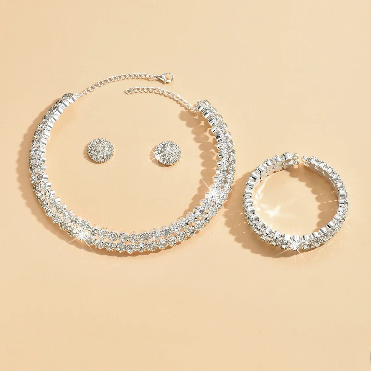 4pcs Wedding Womens Jewelry Set Rhinestone Earrings Necklace Bracelet Party Fashion Accessories 250609