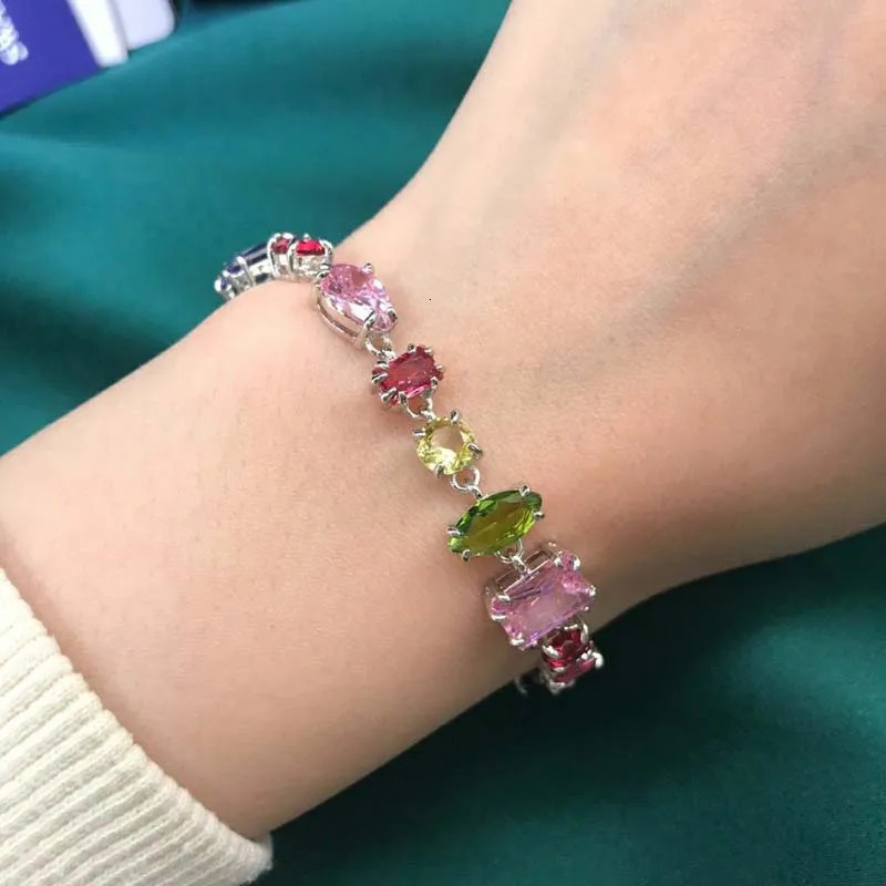 2025 Sparkling Colorful Crystal Bracelets For Women Korean Zircon Metal Chain Bracelet Party Jewelry Valentines Day Gift 250610