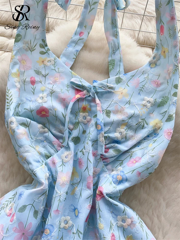 SINGREINY Summer sweet Backless Tank Top Female Halter Sleeveless Elastic Skinny Senior Sweet y Floral Camisole 250611