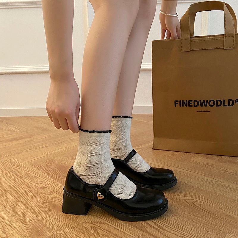 Ddmysports New French Style Mary Jane Leather For Women Spring Autumn Versatile One Strap Round Toe Chunky Heel JK Dress Shoes Outdoor Shoes