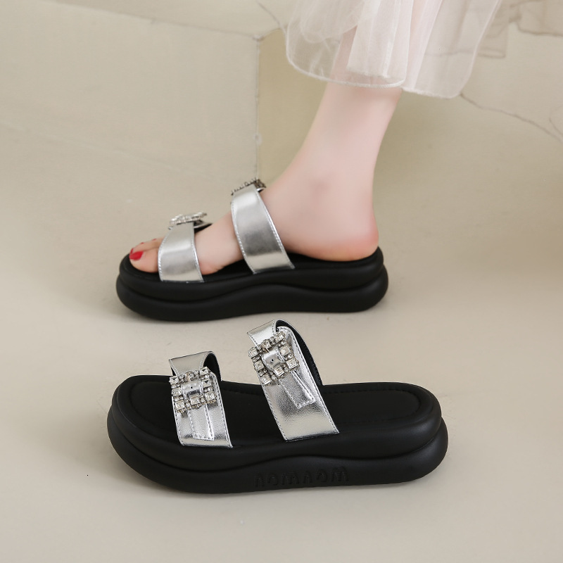Ddmyoutdoor Summer New Niche Design Belt Buckle Double Strap Sandals For Women Comfortable Thick Sole Fashionable Open Toe Slippers Outdoor Shoes