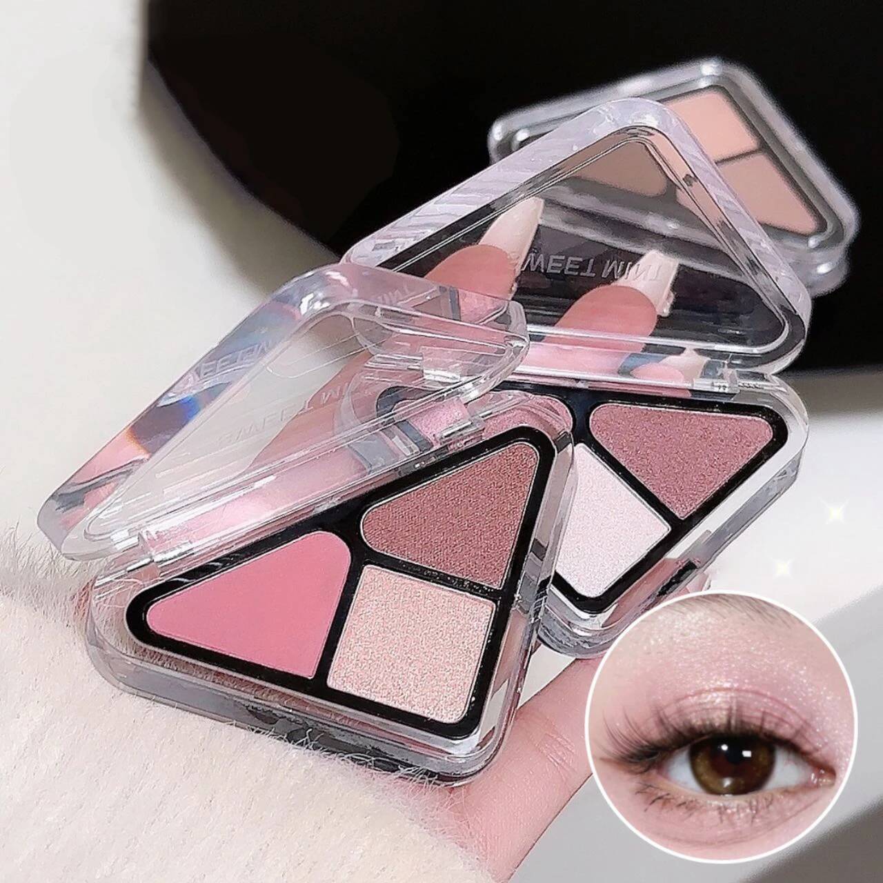 New 3 Colors Eyeshadow Palette Triangle Nude Brown Pigments Low Saturation Pearly Pink Matte Glitter Eye Shadow Eyes Makeup