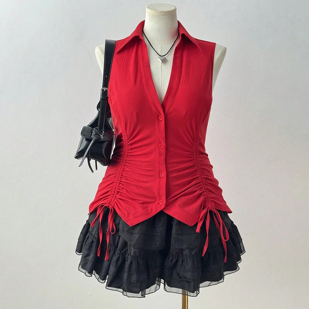 Plus Size Summer Womens Big Music Festival Tie Bow Slim Sleeveless Shirt Polyester Material 250614