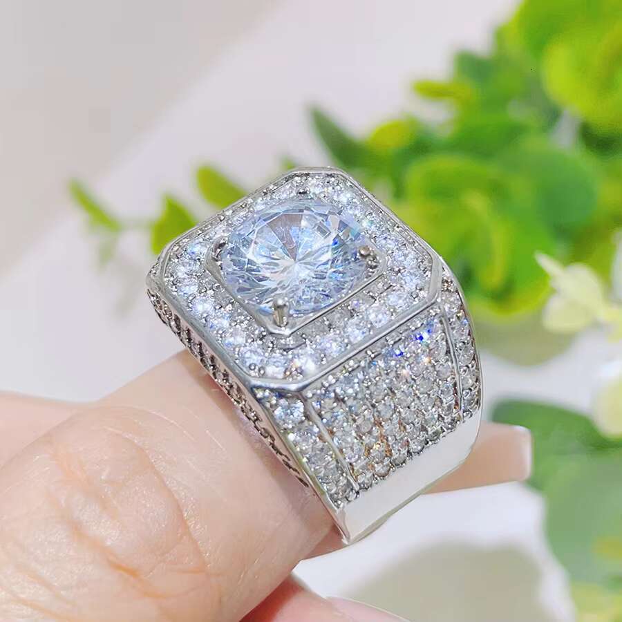 FOXI Real4 Ct Big Moissanite Wedding Rings for Men Gift 925 Sterling Silver Bands Ring Plated 18K White Gold Fine Jewelry