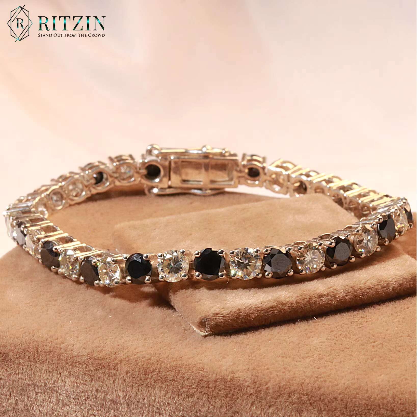 Bracelet For Women Round Shape Moissanite Tennis Style 925 Sterling Silver Prong Set