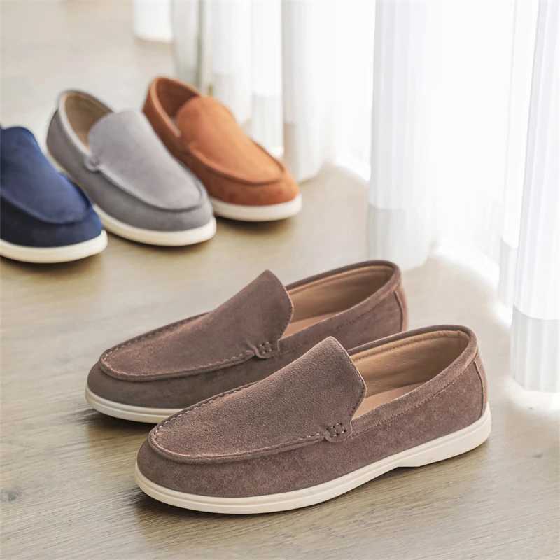 Mens British Loafers Lazy Shoe Flat Casual Slip-On Shoes Fi Suede Flats Classic Round Toe Soft Leather Loafers 2025XJ250614