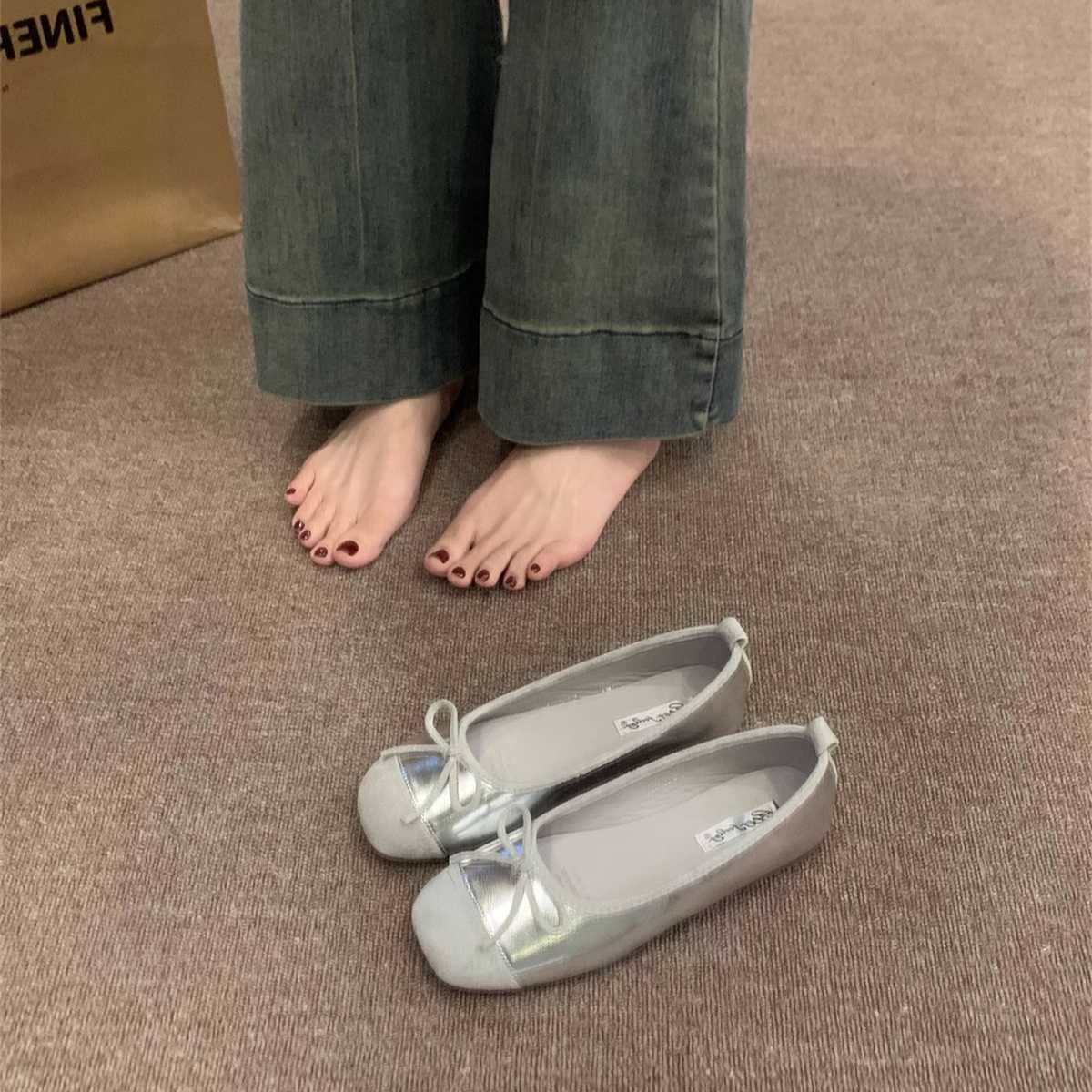 Ddmyoutdoor Ddmyoutdoor Soft Sole Red Spring Autumn Gentle Small Single Women Flat Evening French Style Silver Ballet Shoes Outdoor Outdoor Shoes