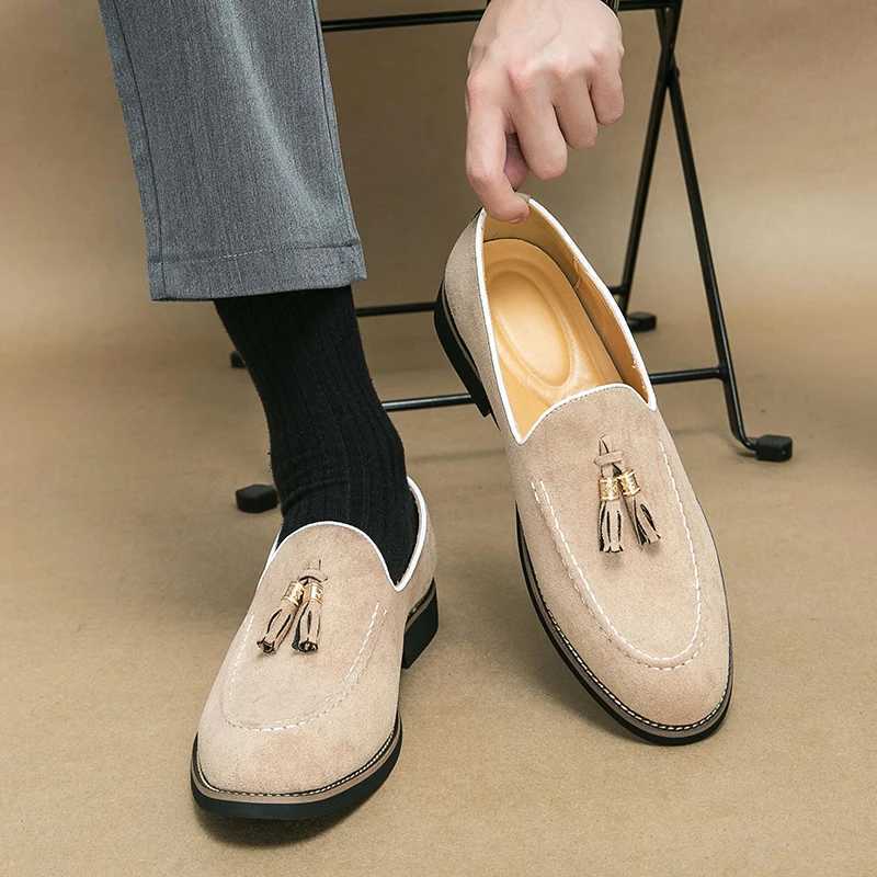 New Fi Tassel Leather Men Shoes Slip Loafers Round Toe Patchwork Suede Dress Shoes for Men Daily Wedding Party Shoes XJ250614