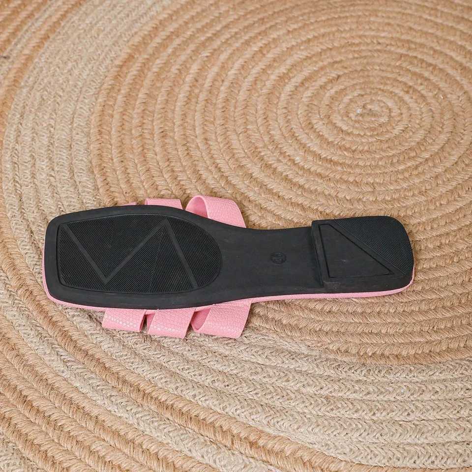 Pink womens leather slippers comfortable open heel flat shoes casual couple beach sandals Z250614