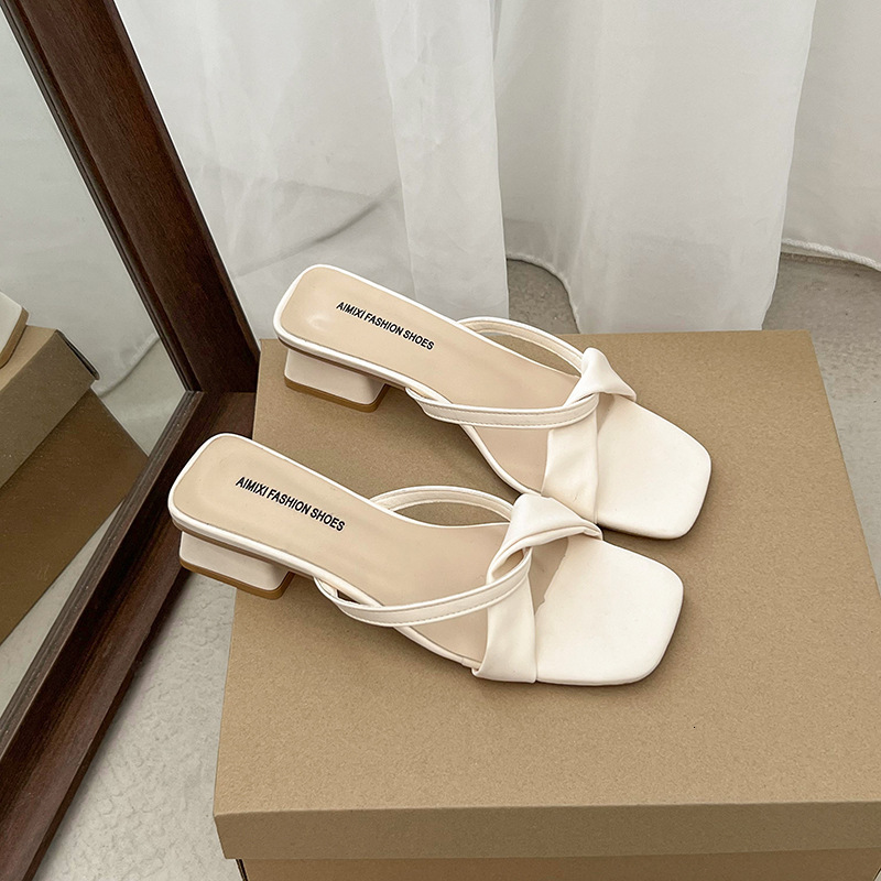 Ddmyoutdoor New French Style Unique Chunky Heel For Women Summer Outdoor Evening Square Toe Sandals Outdoor Shoes