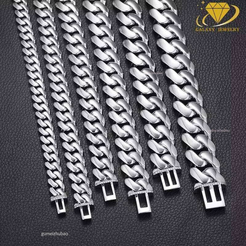 Heavy Duty Chains Solid Sterling Sier 8mm-20mm Wholesale Moissanite Clasp Thick Cuban Link Bracelet Necklace