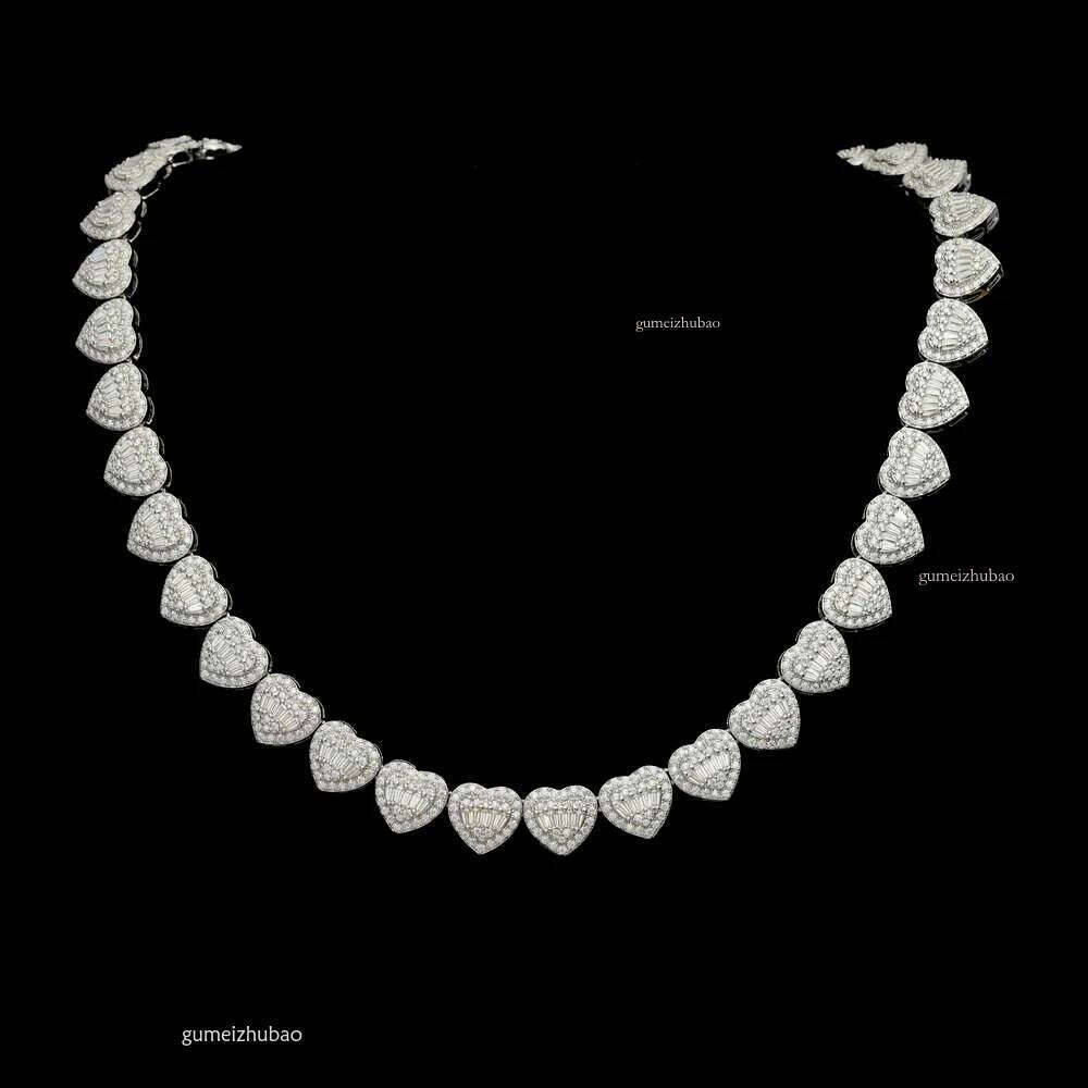 Iced Out Sier Hip Hop Jewelry 12mm Heart Shape Cz Moissanite Tennis Necklace Chain