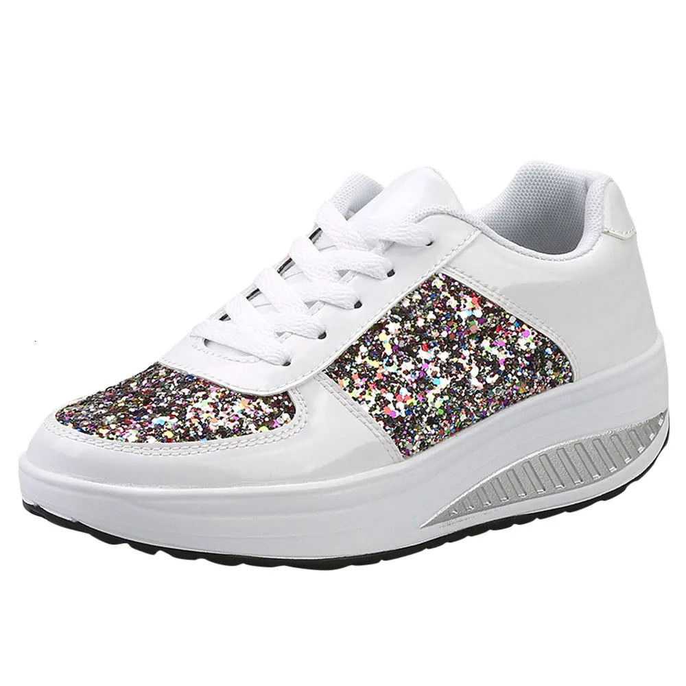Fashion Ladies WomenS Shoes Sport Sequins Wedges Shoes Shake Silver Comfortable Sport Jogging Tennis Lace-Up Running Sneakers 250610